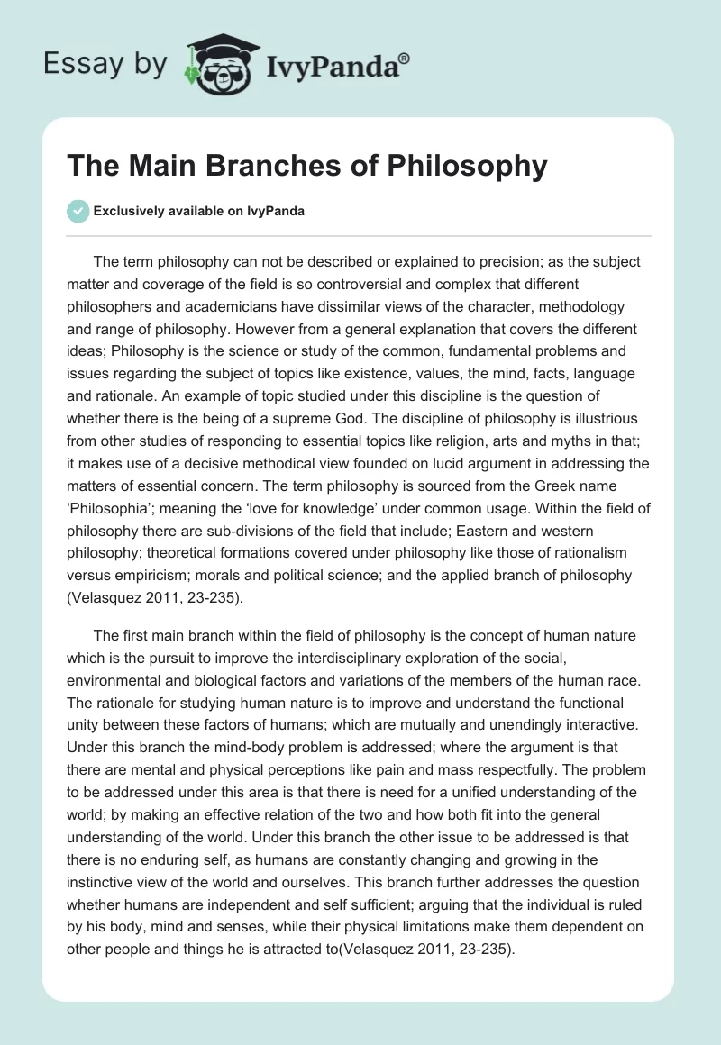 The Main Branches of Philosophy. Page 1