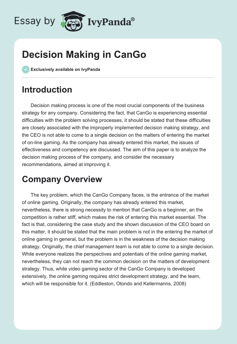 Decision Making in CanGo. Page 1