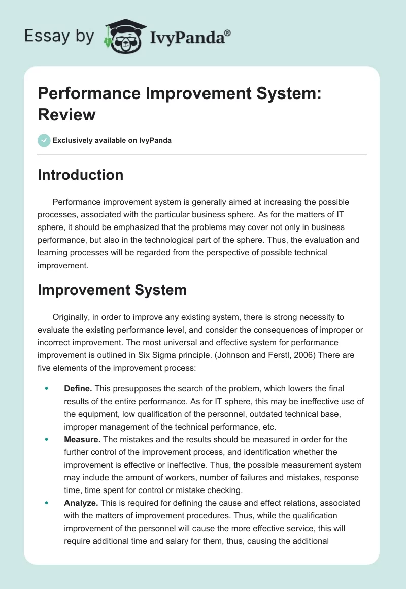 Performance Improvement System: Review. Page 1