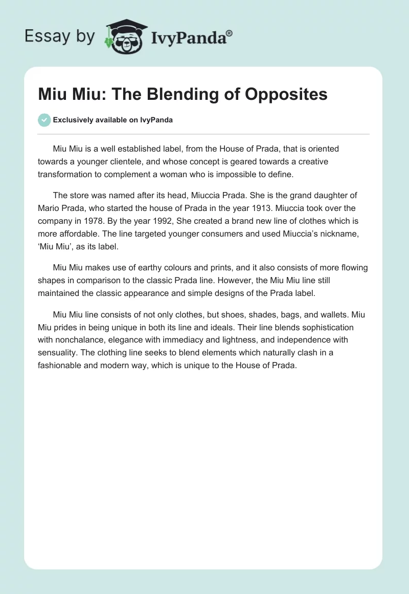 Miu Miu: The Blending of Opposites. Page 1