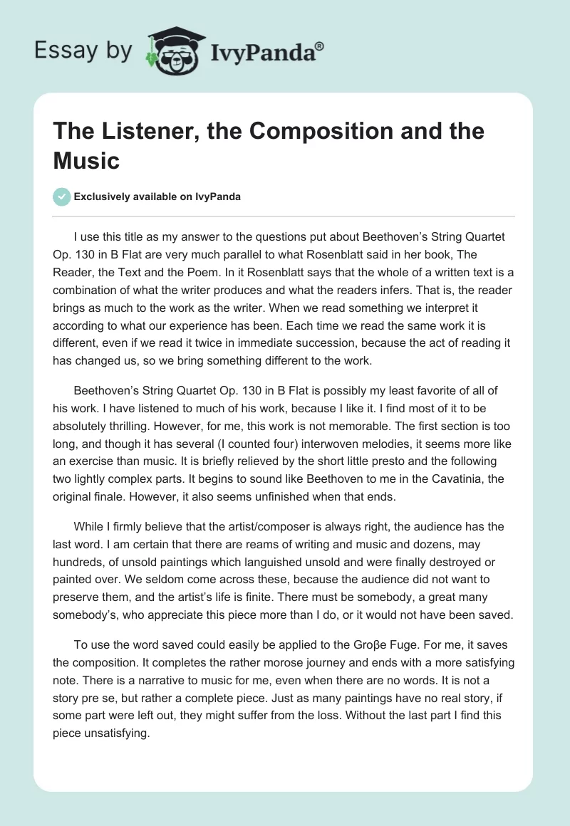 The Listener, the Composition and the Music. Page 1