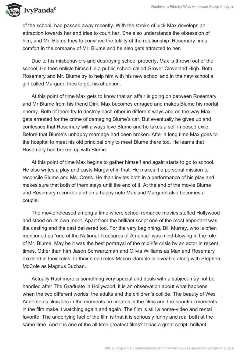 "Rushmore" Film by Wes Anderson Script Analysis. Page 2