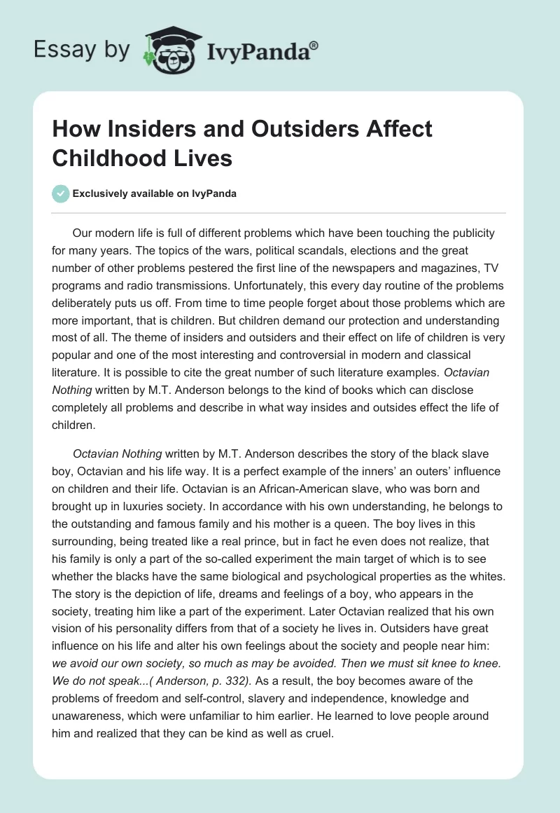 How Insiders and Outsiders Affect Childhood Lives. Page 1