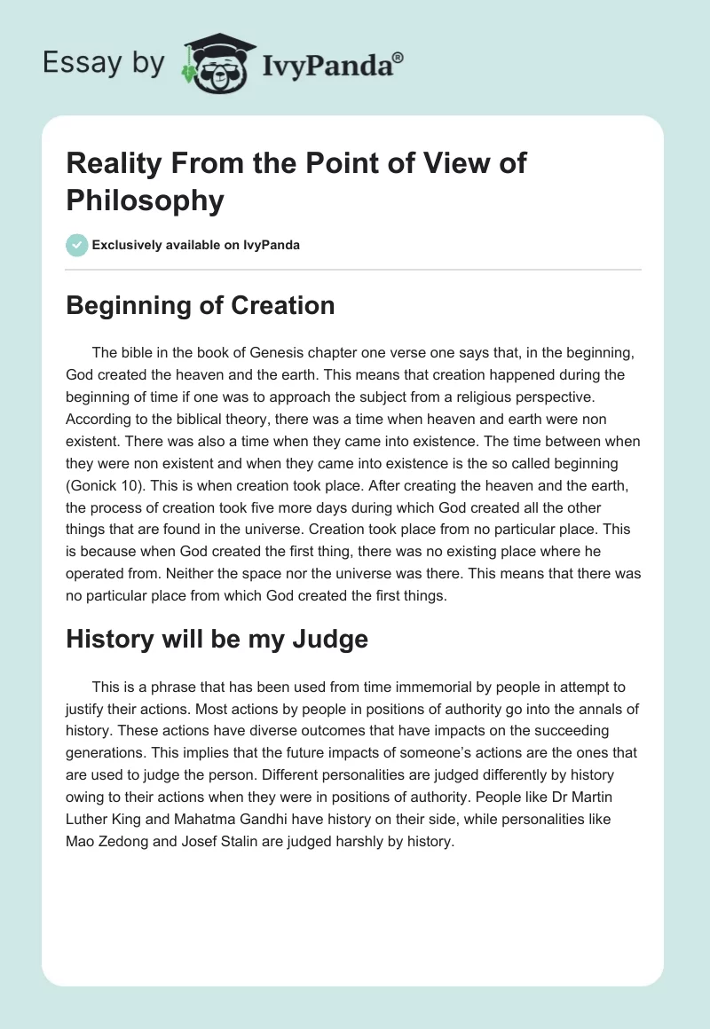 Reality From the Point of View of Philosophy. Page 1
