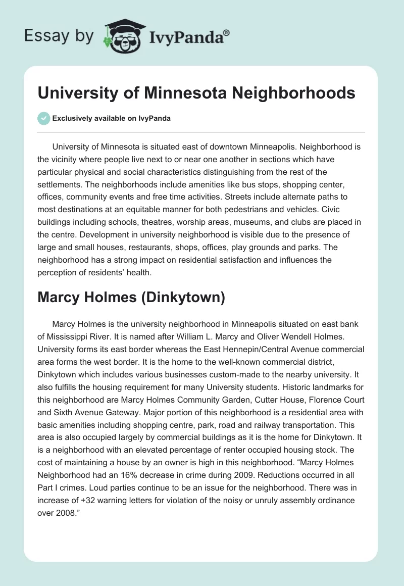 University of Minnesota Neighborhoods. Page 1