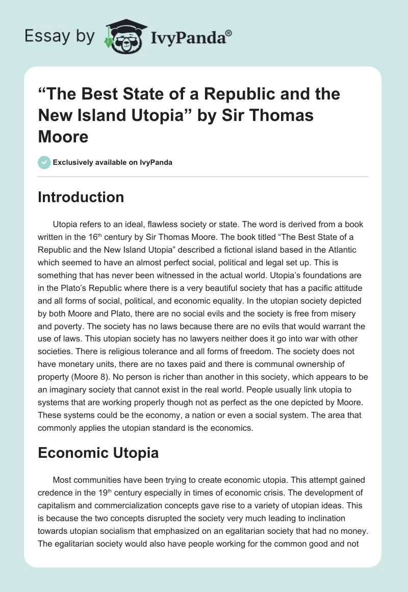 “The Best State of a Republic and the New Island Utopia” by Sir Thomas Moore. Page 1