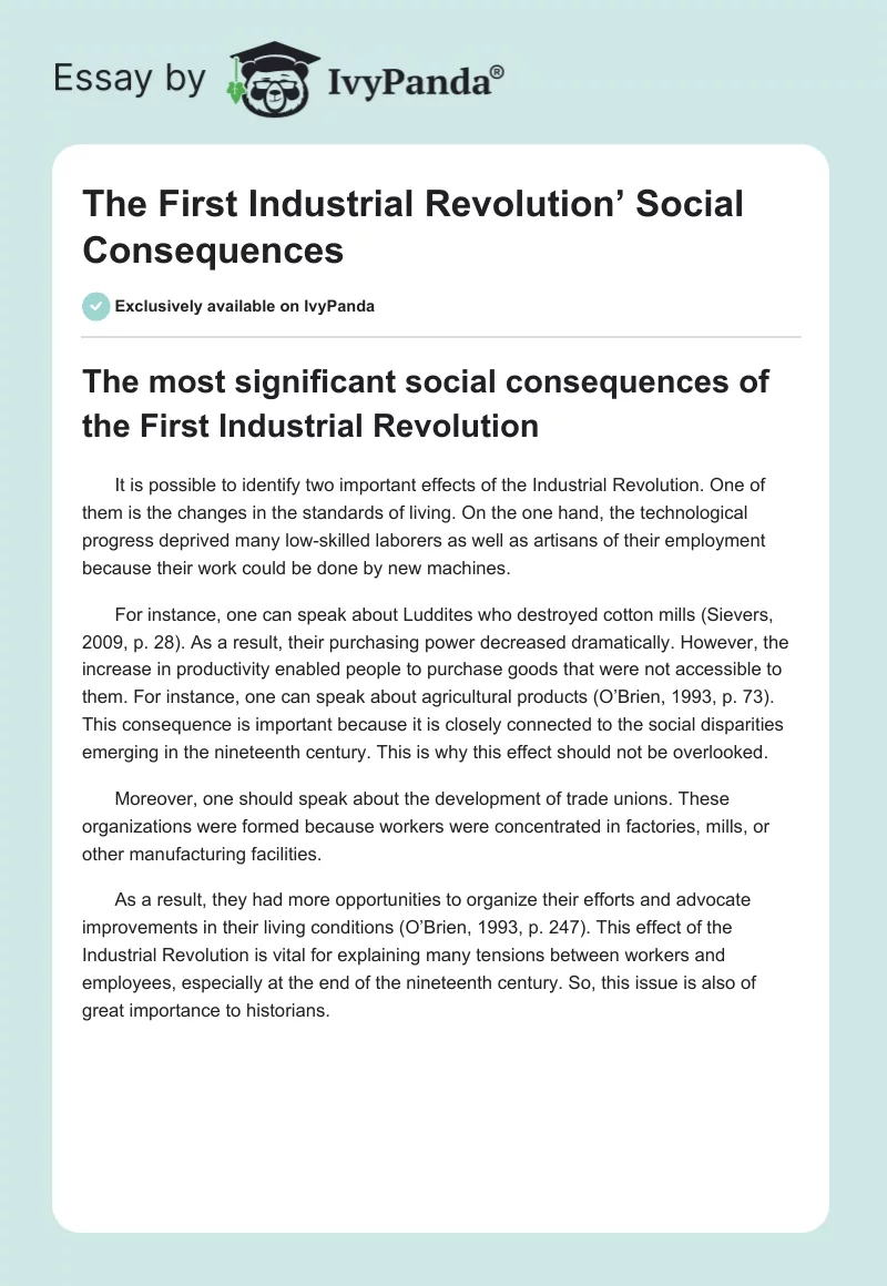 The First Industrial Revolution’ Social Consequences. Page 1