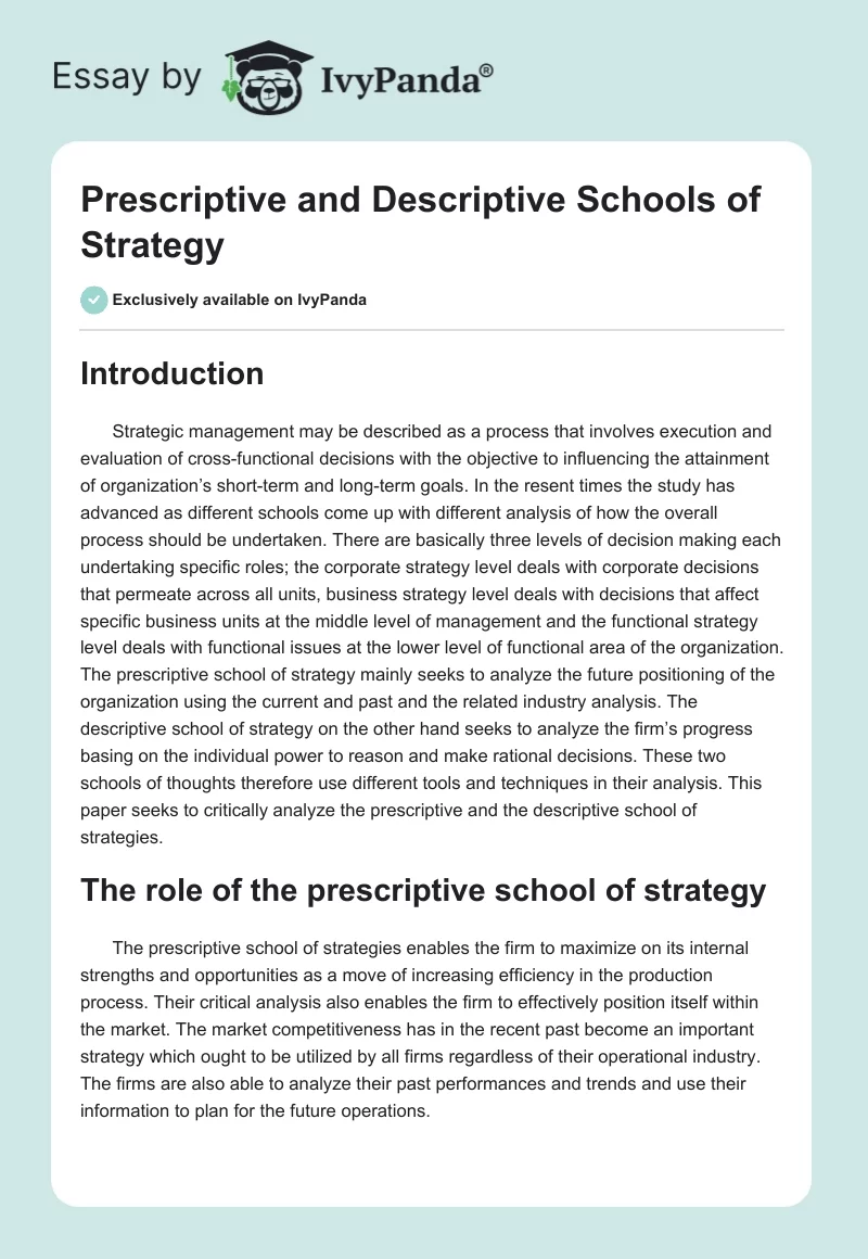 Prescriptive and Descriptive Schools of Strategy. Page 1