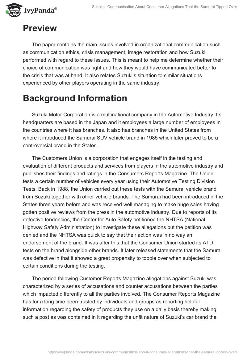 Suzuki’s Communication About Consumer Allegations That the Samurai Tipped Over. Page 2