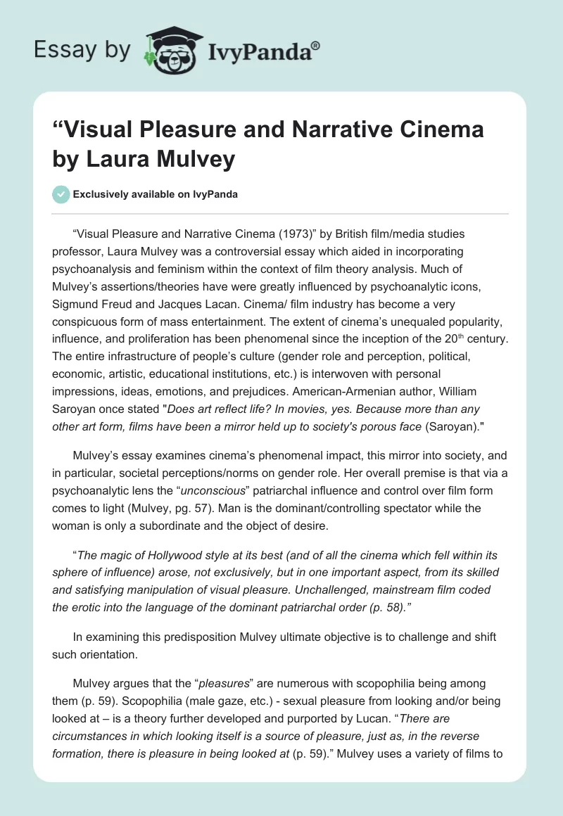 “Visual Pleasure and Narrative Cinema" by Laura Mulvey. Page 1
