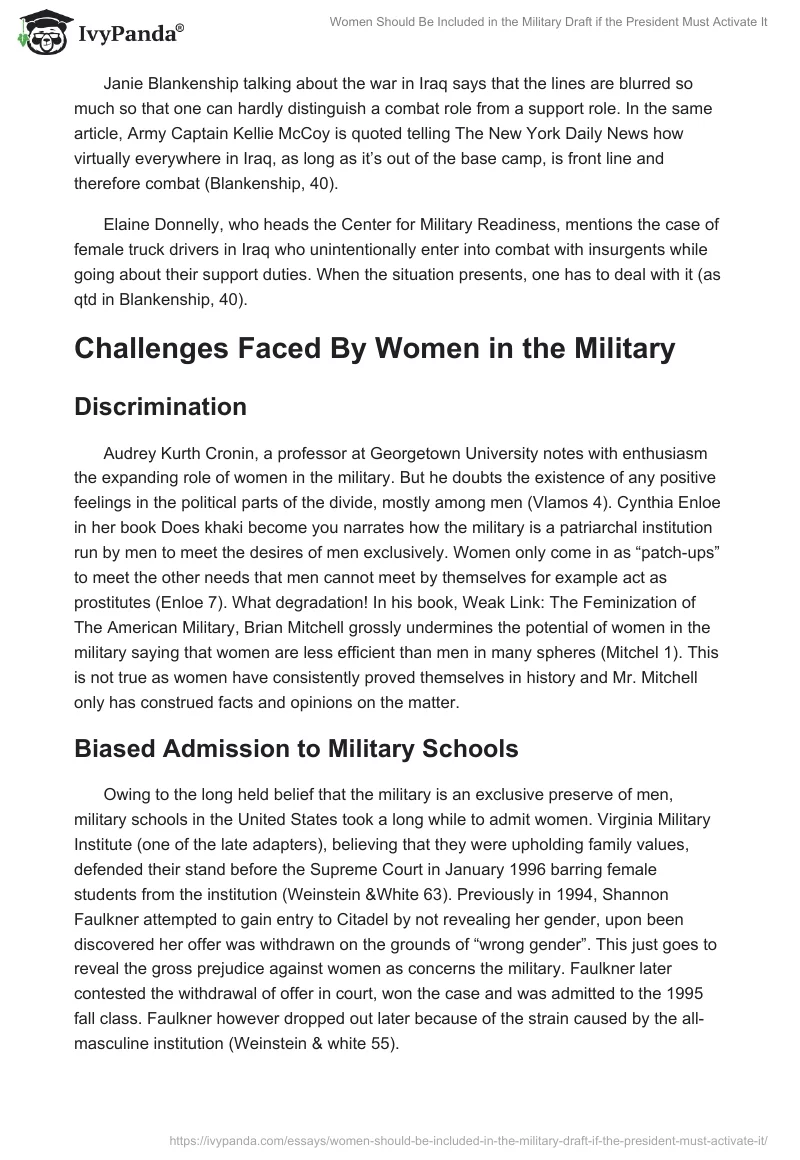 Women Should Be Included in the Military Draft if the President Activates It. Page 4