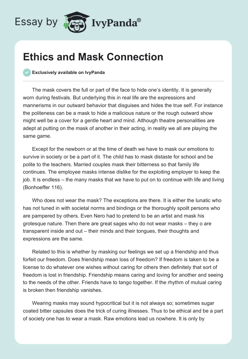 Ethics and Mask Connection. Page 1