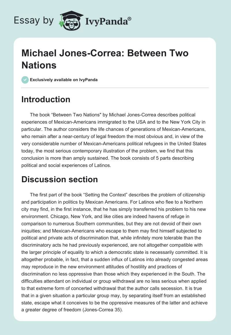 Michael Jones-Correa: Between Two Nations. Page 1