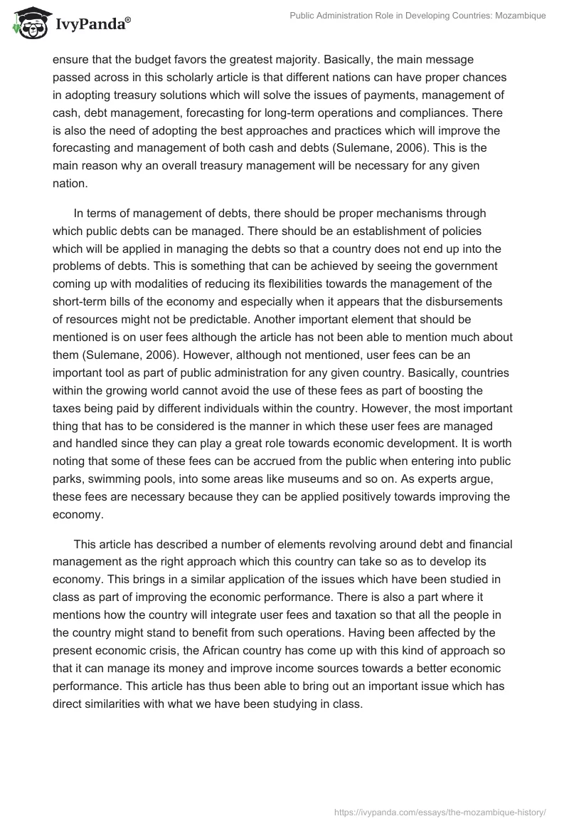 Public Administration Role in Developing Countries: Mozambique. Page 3