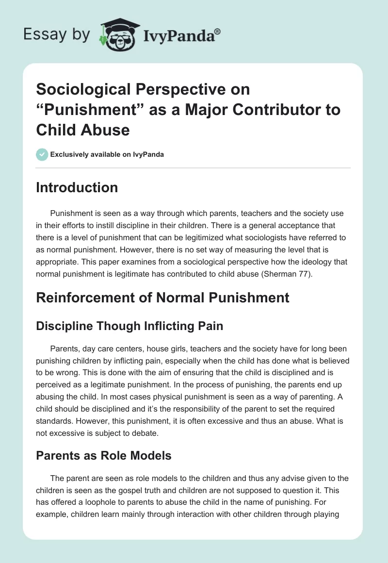 Sociological Perspective on “Punishment” as a Major Contributor to Child Abuse. Page 1