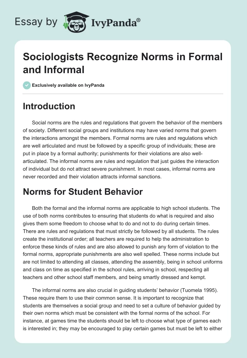 Sociologists Recognize Norms in Formal and Informal. Page 1