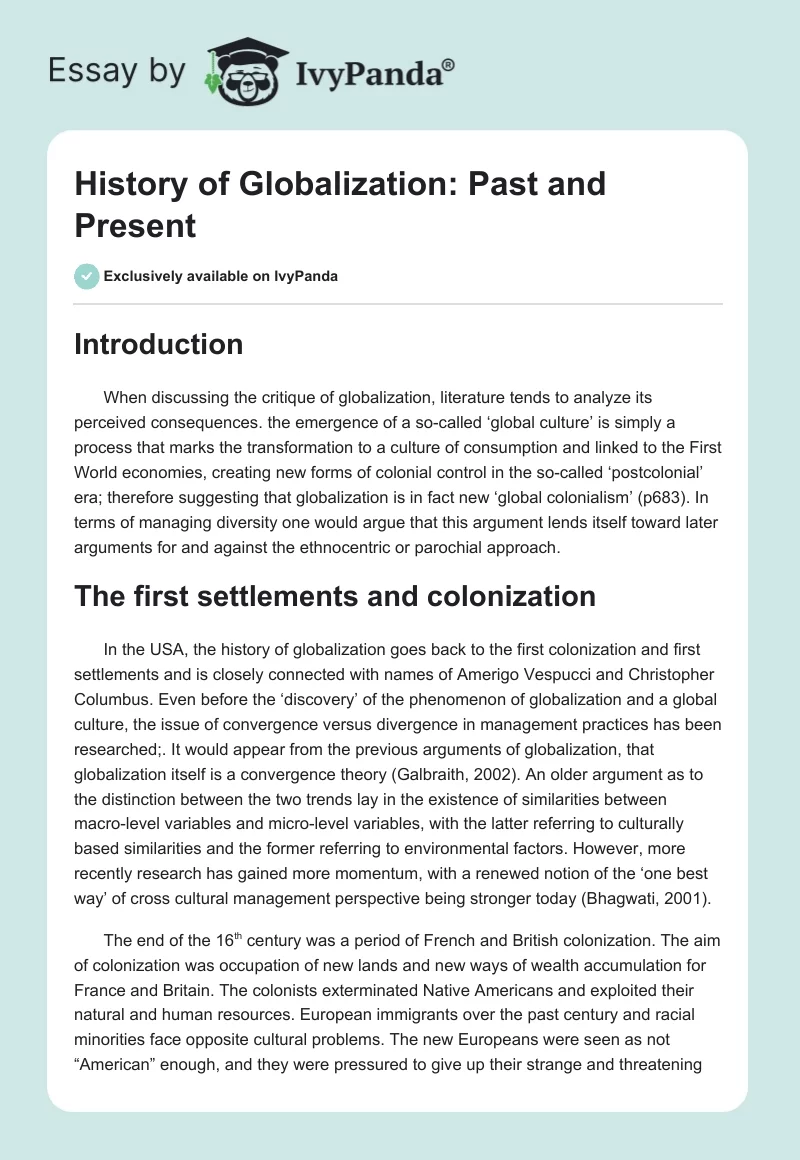History of Globalization: Past and Present. Page 1