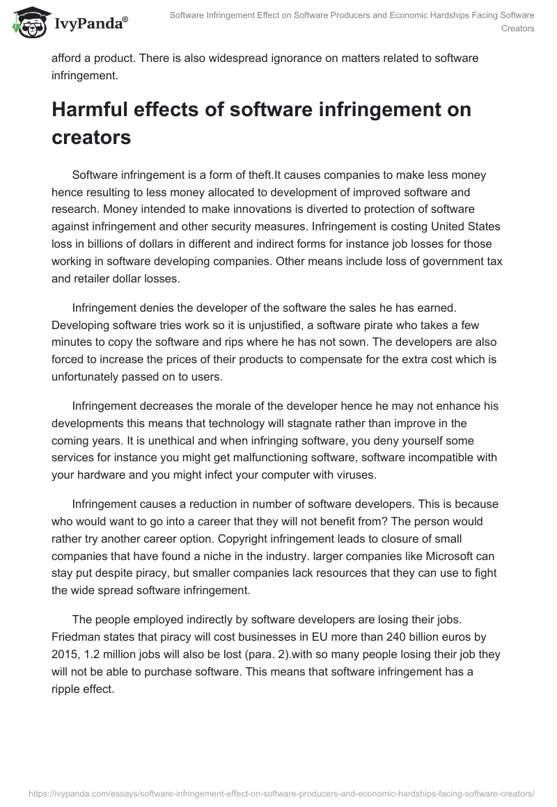 Software Infringement Effect on Software Producers and Economic Hardships Facing Software Creators. Page 3