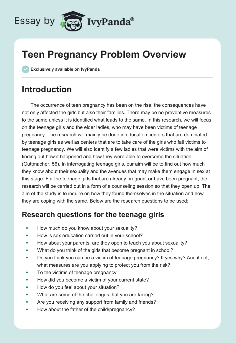 Teen Pregnancy Problem Overview. Page 1