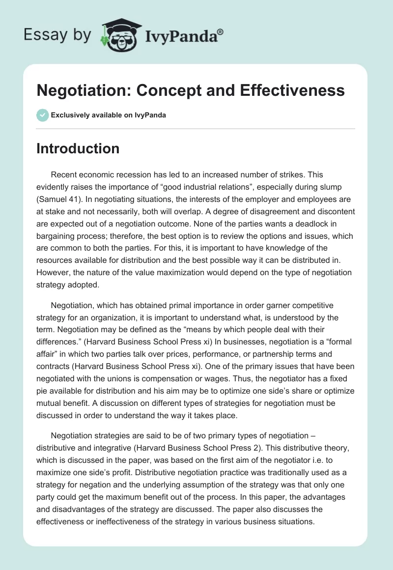 Negotiation: Concept and Effectiveness. Page 1