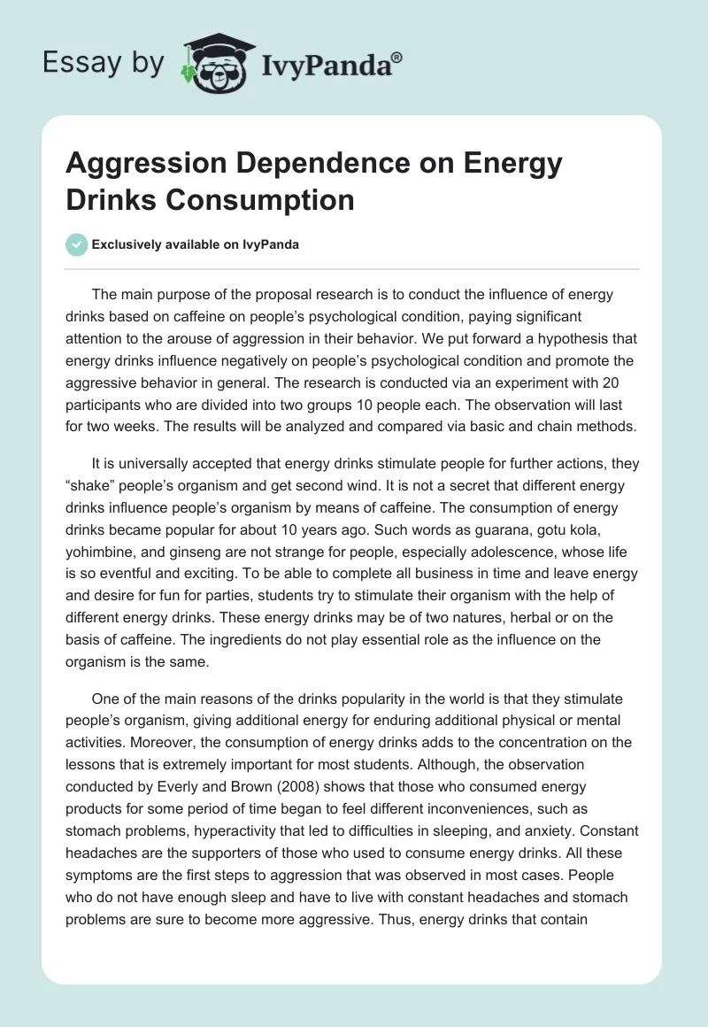 Aggression Dependence on Energy Drinks Consumption. Page 1