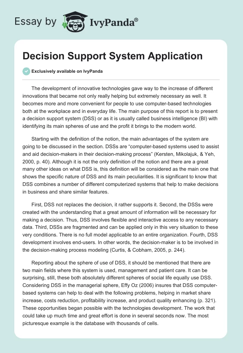 Decision Support System Application. Page 1
