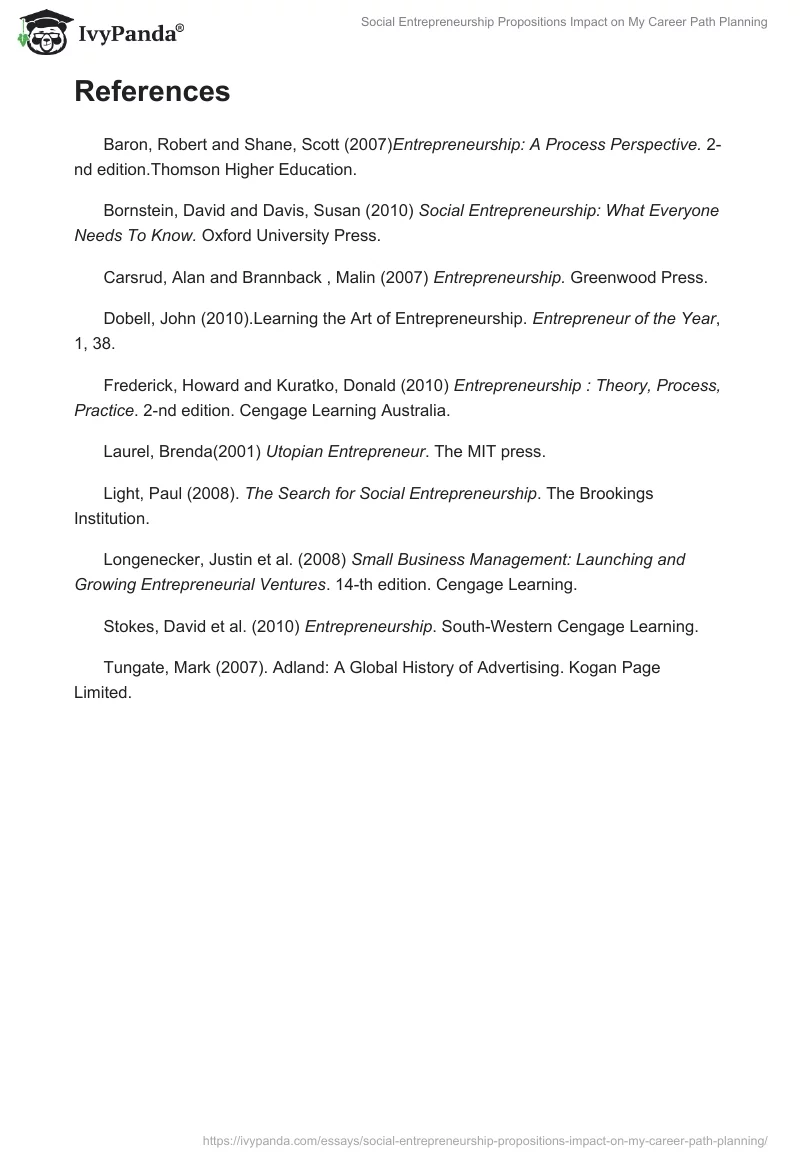 Social Entrepreneurship Propositions Impact on My Career Path Planning. Page 4