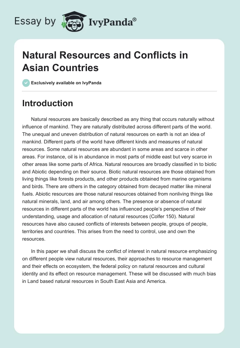 Natural Resources and Conflicts in Asian Countries. Page 1