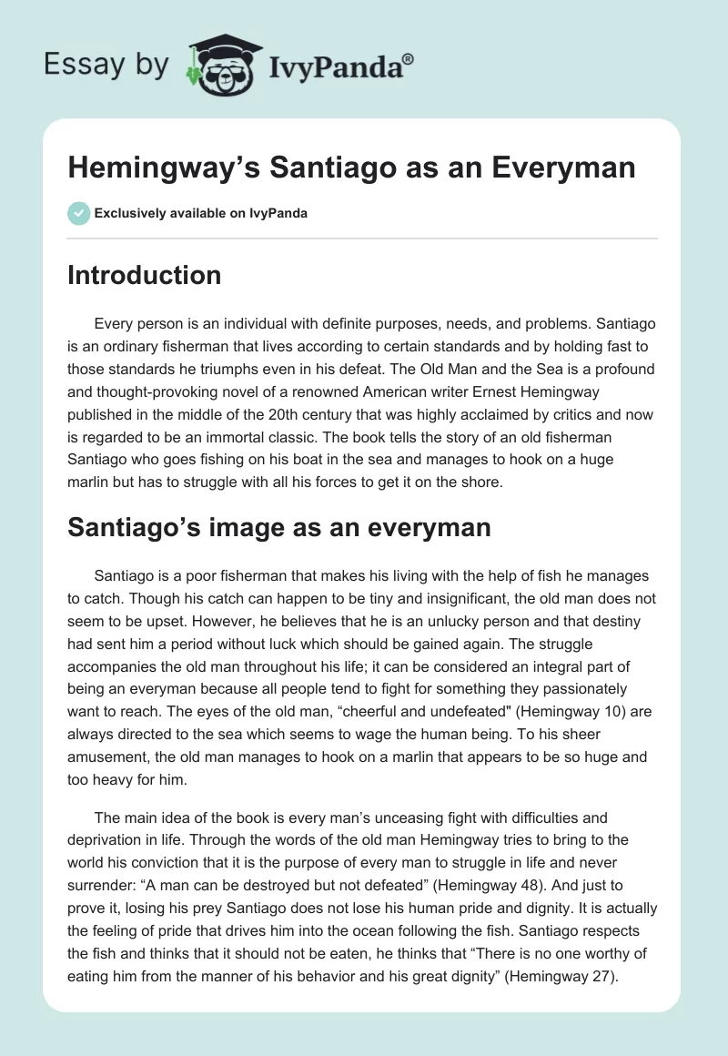 Hemingway’s Santiago as an Everyman. Page 1