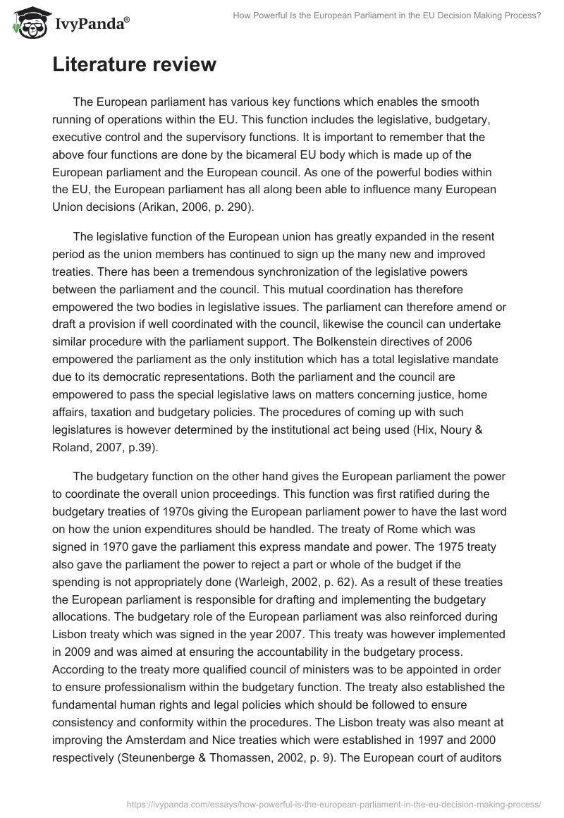 How Powerful Is the European Parliament in the EU Decision Making Process?. Page 2