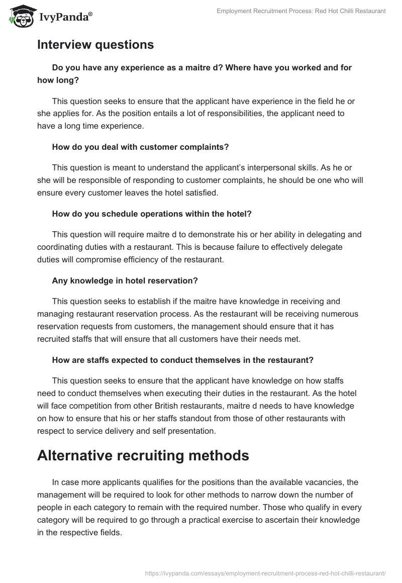 Employment Recruitment Process: Red Hot Chilli Restaurant. Page 5