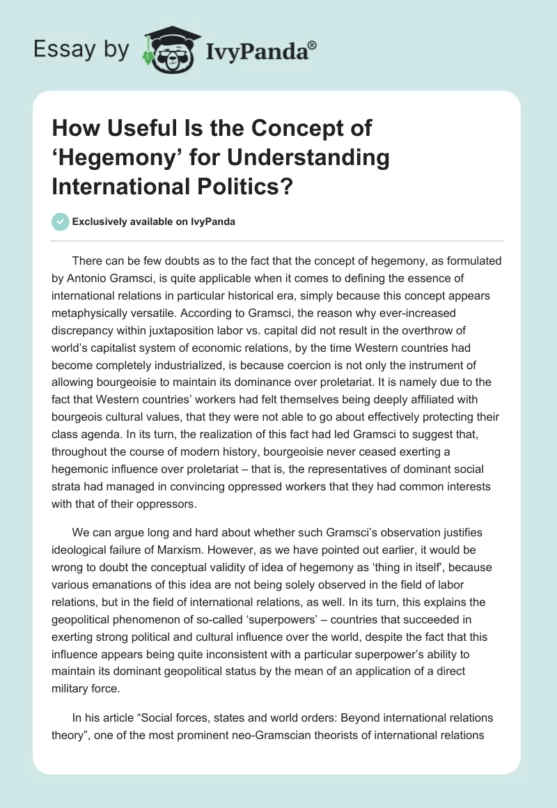 How Useful Is the Concept of ‘Hegemony’ for Understanding International Politics?. Page 1
