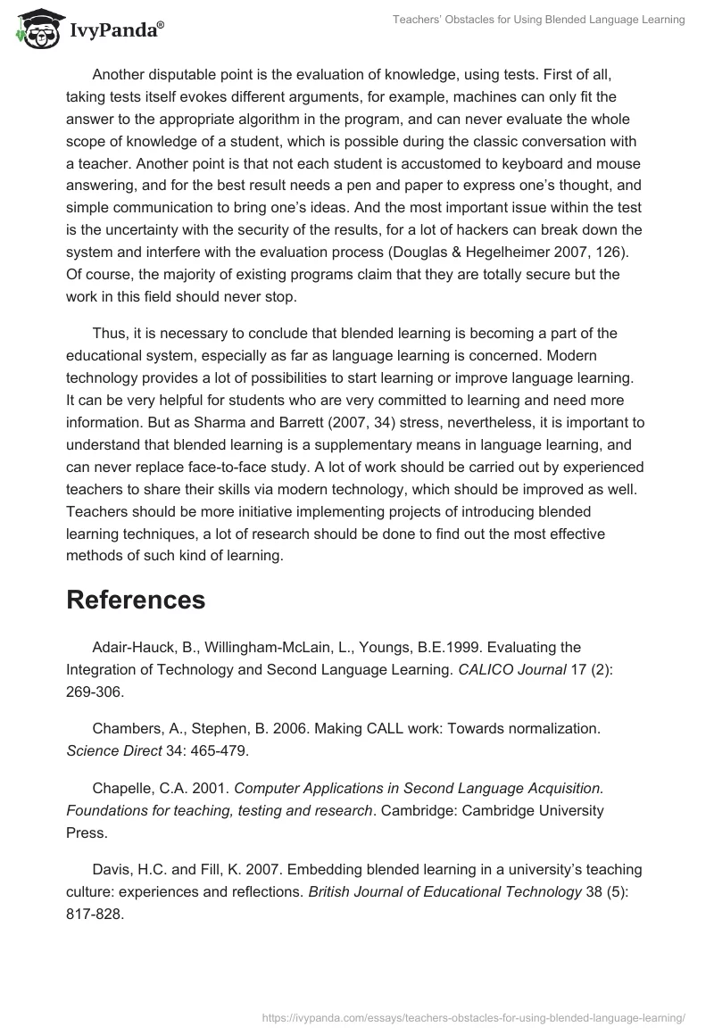 Teachers’ Obstacles for Using Blended Language Learning. Page 3