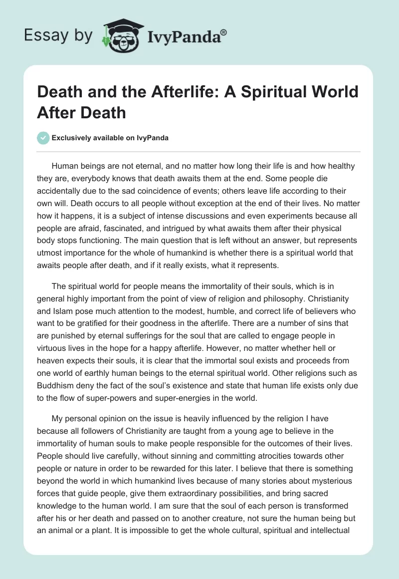 Death and the Afterlife: A Spiritual World After Death. Page 1