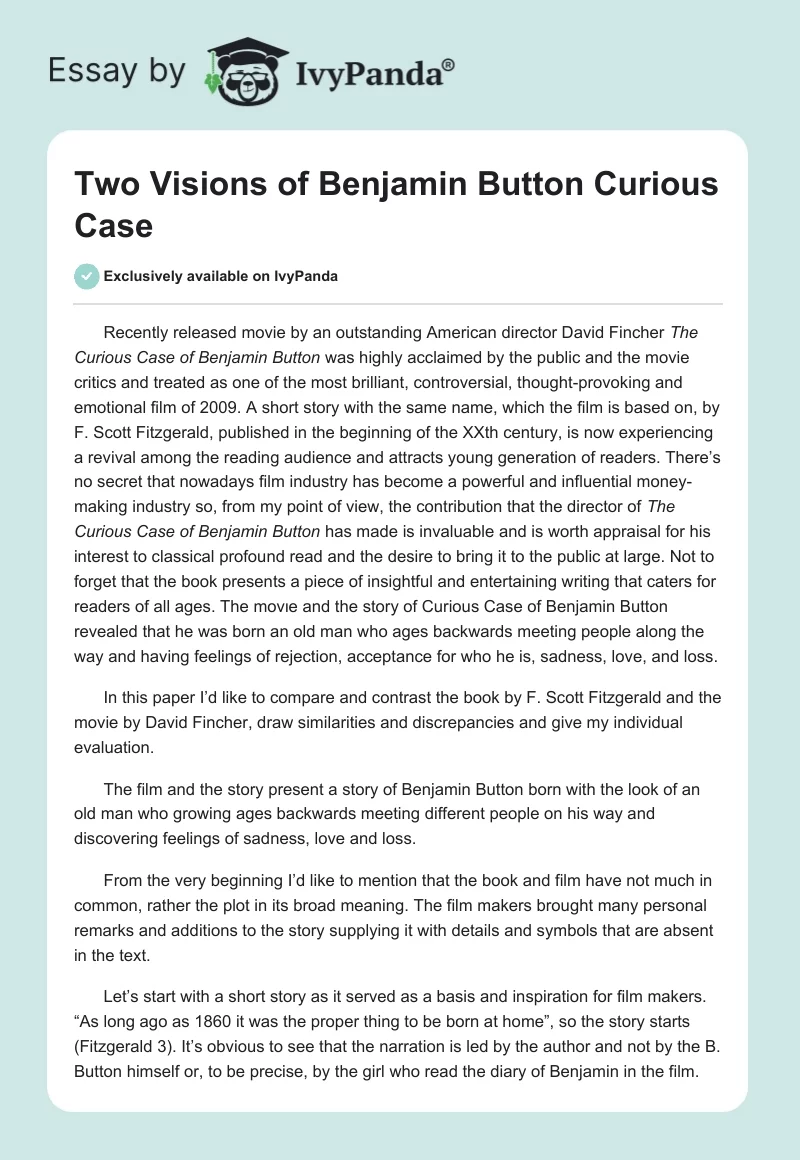 Two Visions of Benjamin Button Curious Case. Page 1