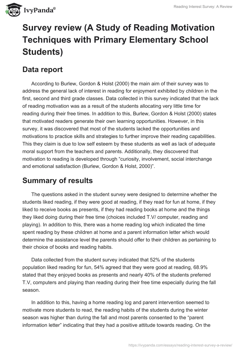 Reading Interest Survey: A Review. Page 2