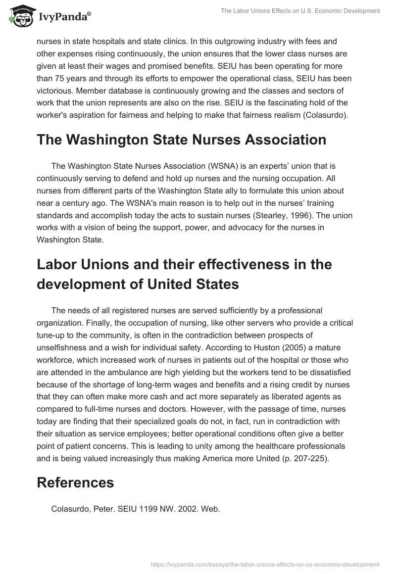 The Labor Unions Effects on U.S. Economic Development. Page 2