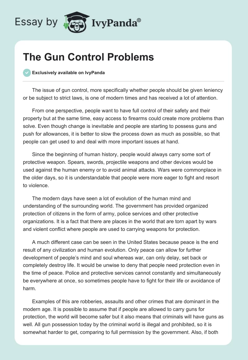The Gun Control Problems. Page 1