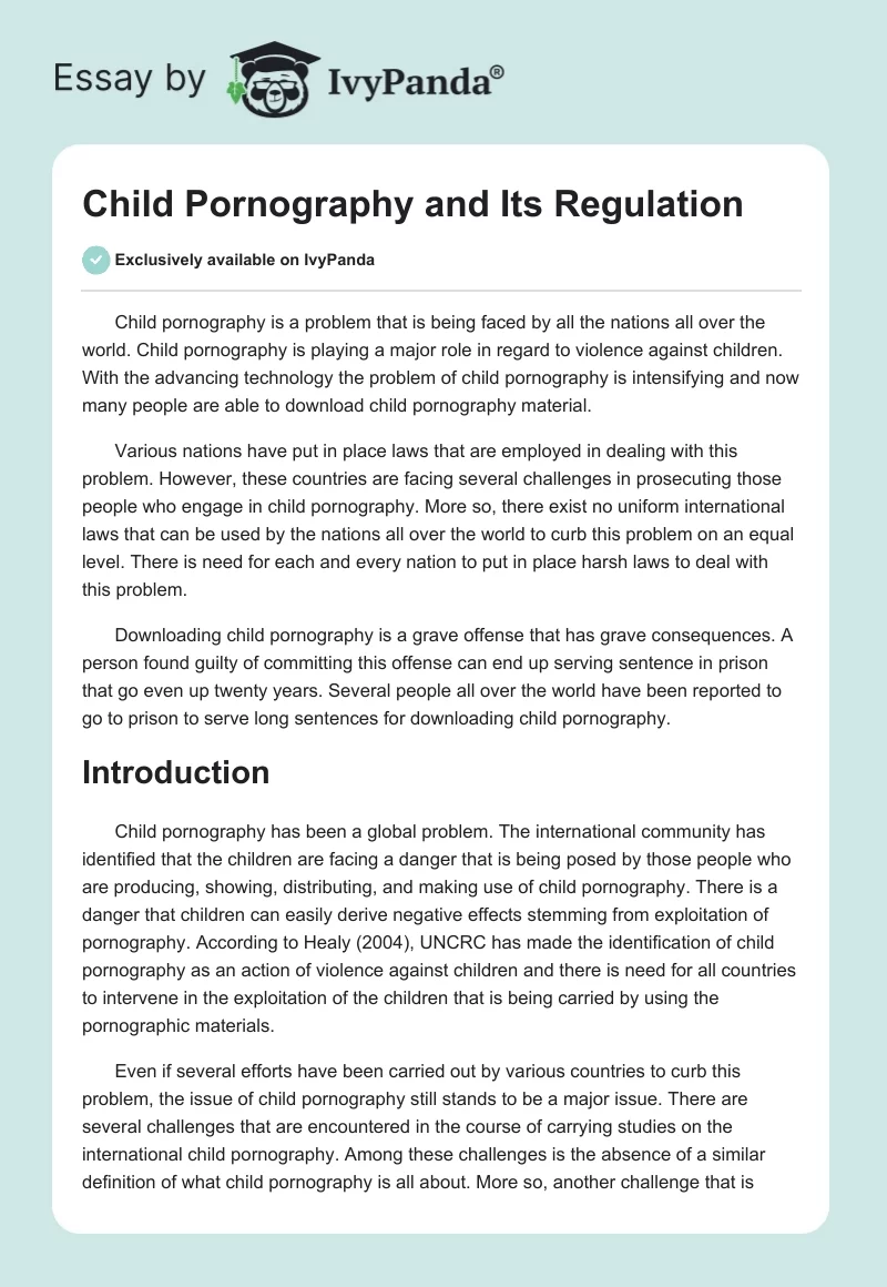 Child Pornography and Its Regulation. Page 1