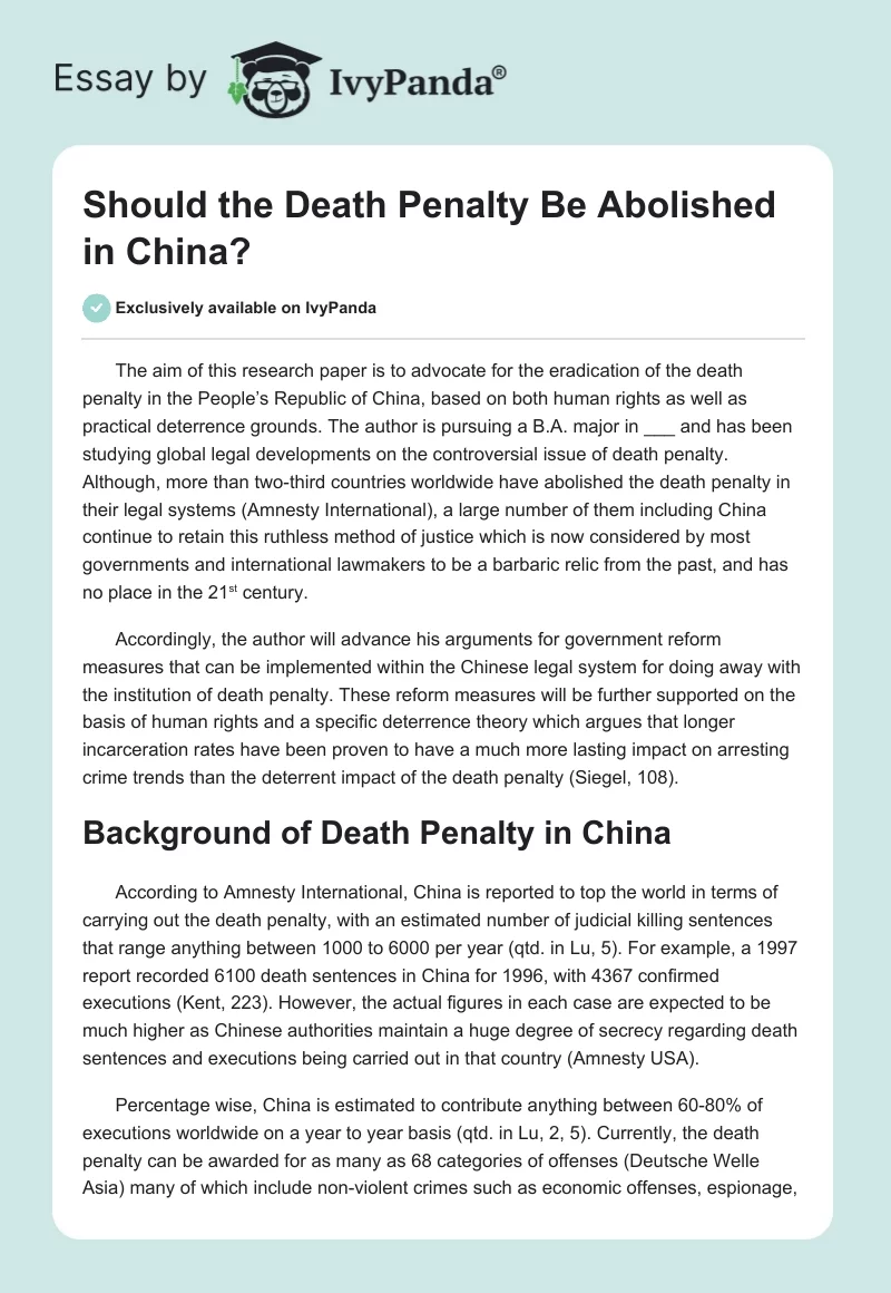 Should the Death Penalty Be Abolished in China?. Page 1