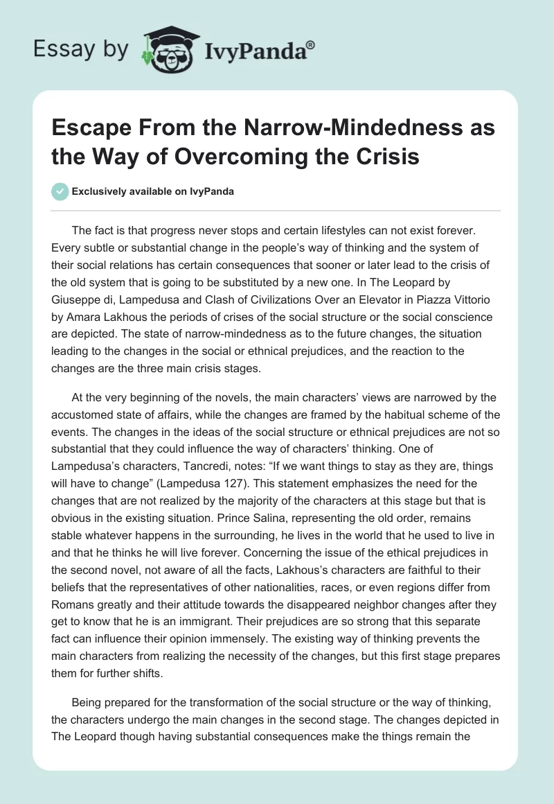 Escape From the Narrow-Mindedness as the Way of Overcoming the Crisis. Page 1
