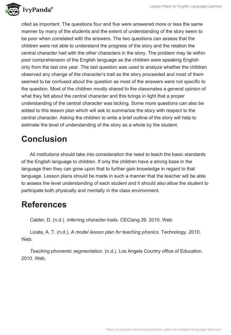 Lesson Plans for English Language Learners. Page 4