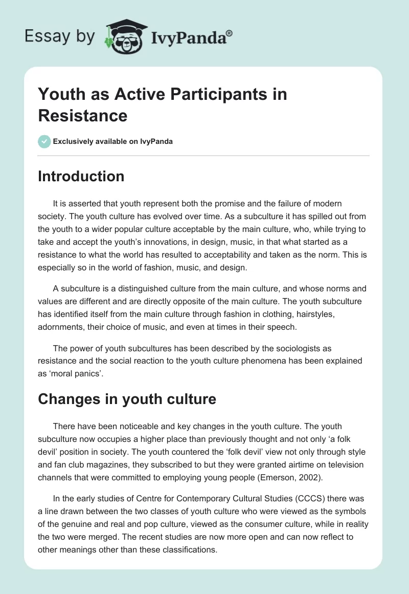 Youth as Active Participants in Resistance. Page 1