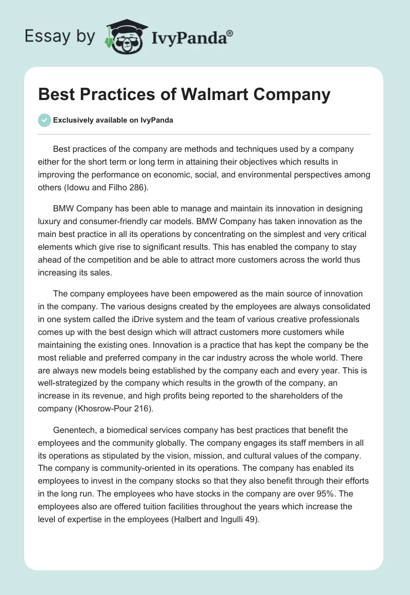 Best Practices of Walmart Company. Page 1