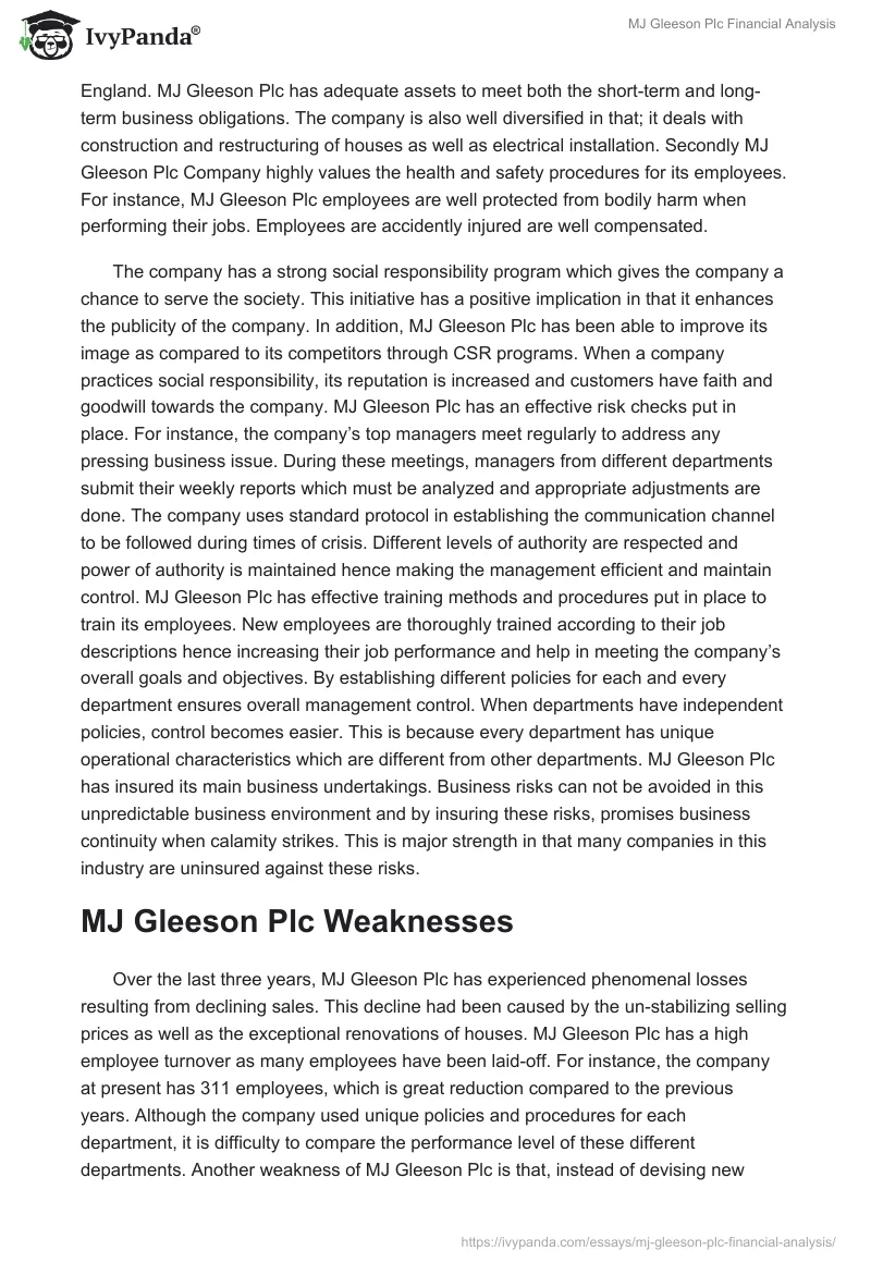 MJ Gleeson Plc Financial Analysis. Page 3