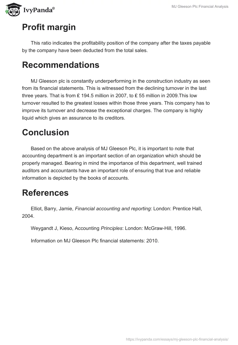 MJ Gleeson Plc Financial Analysis. Page 5