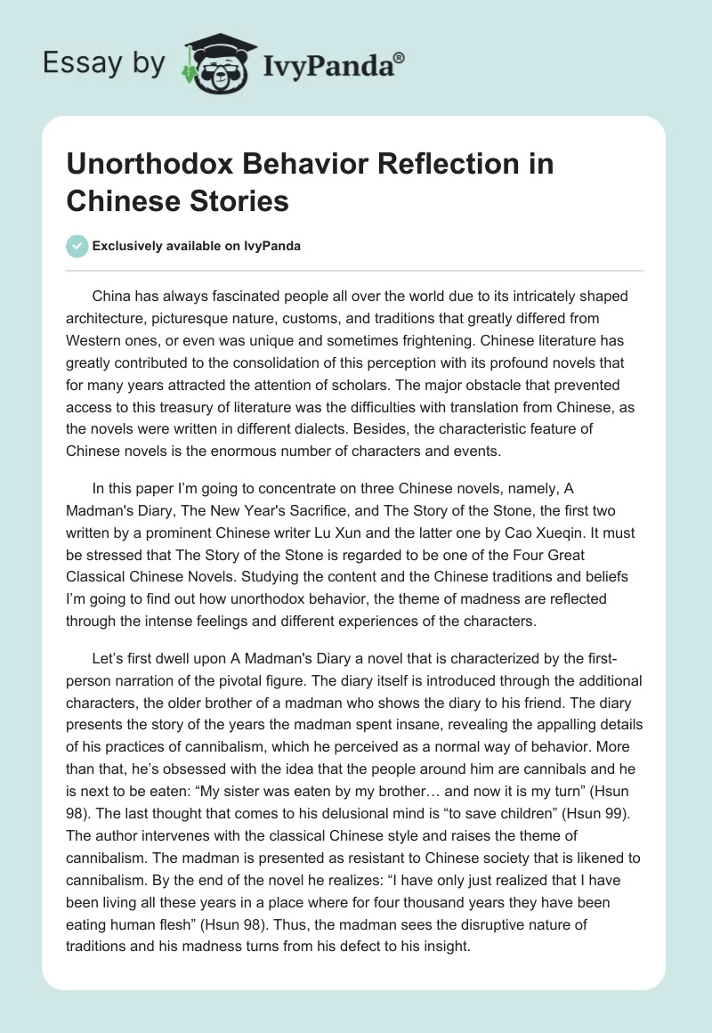 Unorthodox Behavior Reflection in Chinese Stories. Page 1