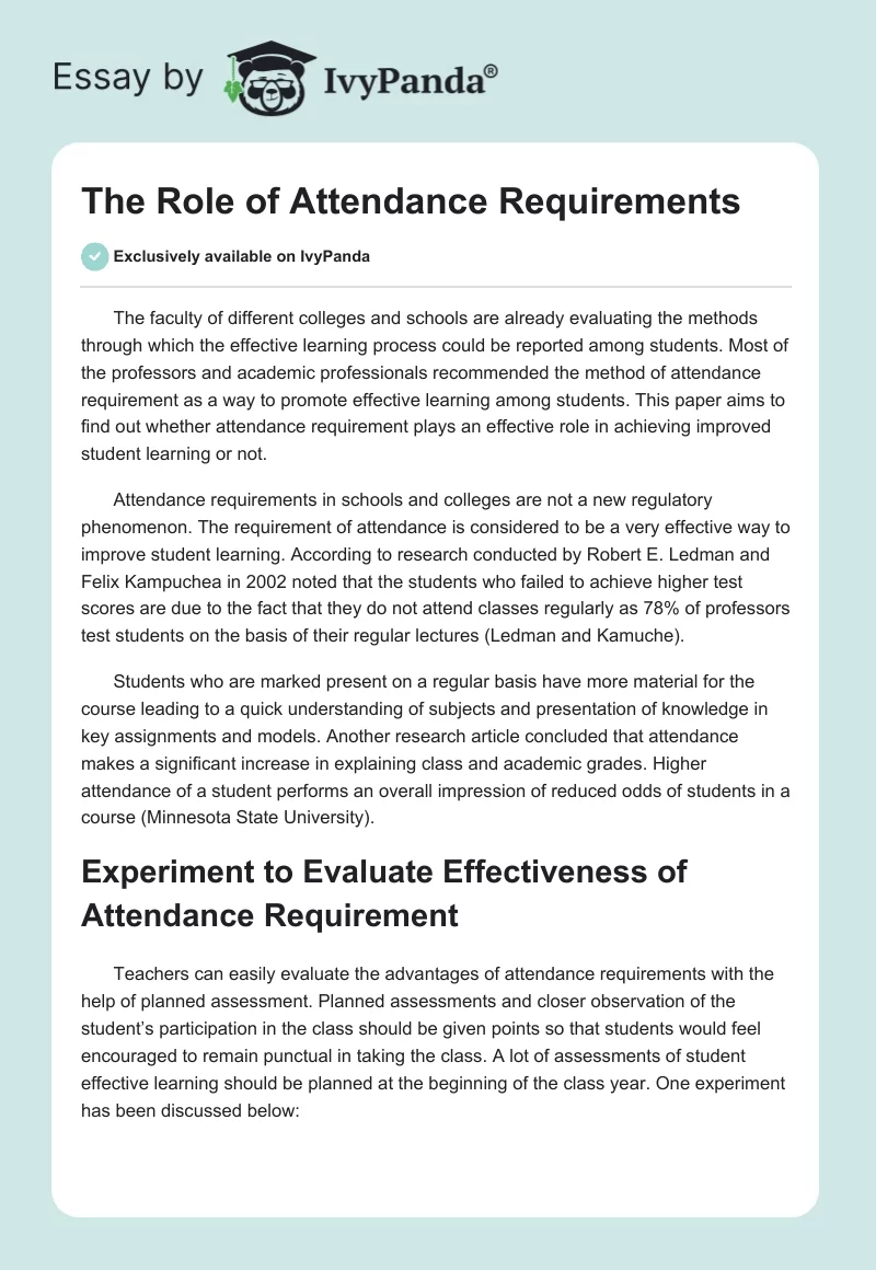 The Role of Attendance Requirements. Page 1