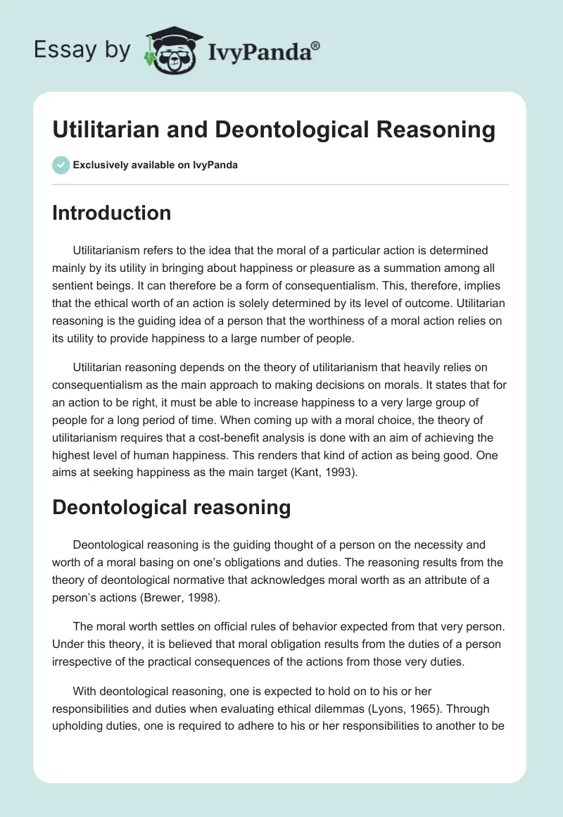 Utilitarian and Deontological Reasoning. Page 1