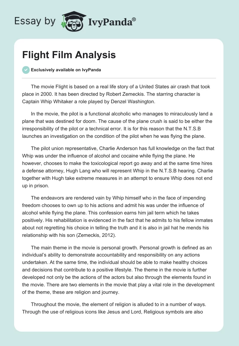 "Flight" Film Analysis. Page 1